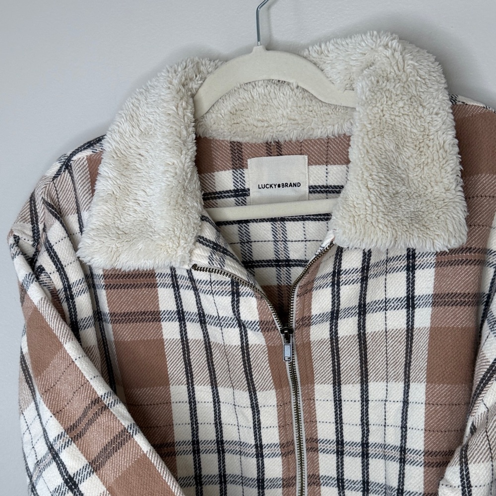 Lucky Brand 100% Cotton Jacket With Sherpa Collar Size M - Picture 10 of 12